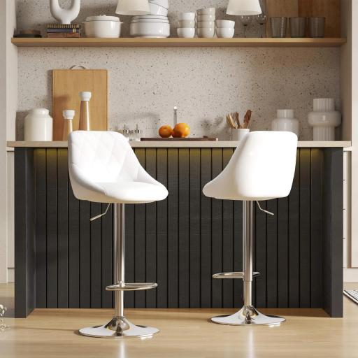 Conjunto de 2 Taburetes de Bar Giratorios con Altura Regulable Sillas Altas Modernas de Comedor con Base Redonda y Reposapiés 46x48x83-104 cm Blanco