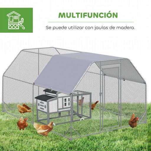Gallinero para Exterior Grande 2,8x3,8x1,95 m Jaula de Gallinas de 2 Habitaciones Cubierta de Tela Oxford Anti-UV Plata [4]