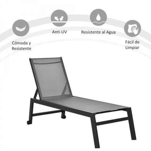 Tumbona de Jardín de Aluminio Tumbona Exterior con Respaldo Reclinable en 5 Posiciones Carga 120 kg 169x65x102 cm Verde [3]