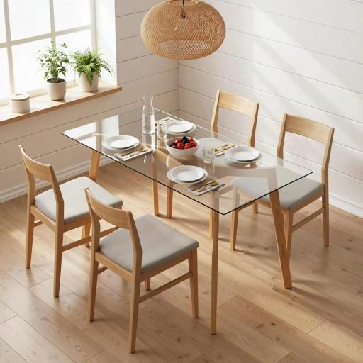 Mesa de Comedor Rectangular Moderna para 6 Personas Superficie de Vidrio Templado 150x75x76 cm Transparente [7]