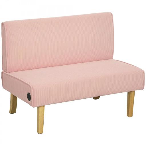 Sofá de 2 Plazas Tapizado en Pana con 2 Puertos USB 1 Puerto Tipo-C y Patas de Madera Carga 240 kg 110x60x85 cm Rosa [9]