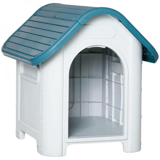 Caseta para Perros Mini para Uso Interior y Exterior con respiraderos Estilo Cabaña Resistente 59x75x66 cm Azul y Gris [8]