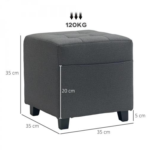 Reposapiés de Salón Taburete Bajo Tapizado en Lino con Bolsillo Lateral y Tapa con Botones Acolchados Gris [1]