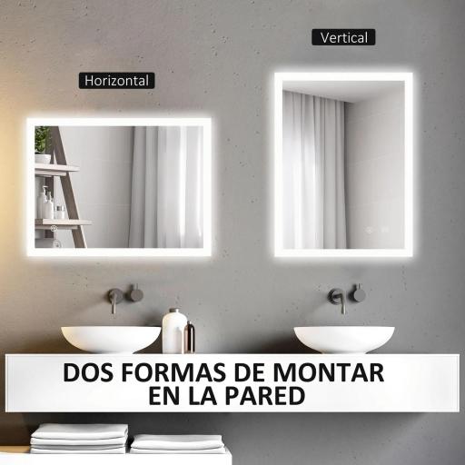 Espejo de Baño con Luces LED Regulable en 3 Colores 80x60 cm Función Antivaho Función de Memoria Interruptor Táctil [3]