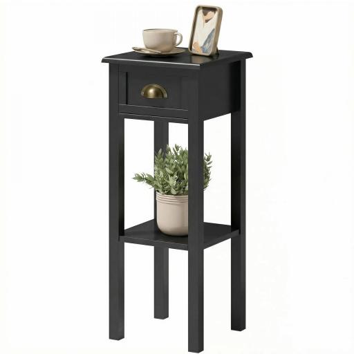 Mesa Auxiliar Estilo Moderno Mesita Auxiliar con Cajón y Estante de Almacenamiento 30x30x75 cm Negro [8]