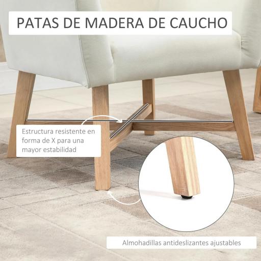 Butaca de Salón Tapizada en Terciopelo con Reposabrazos Acolchados y Patas de Madera Cruzadas 67x65x74 cm Blanco Crema [4]