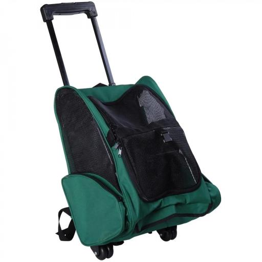 Transportín 2 en 1 para Mascotas Mochila o Carrito de Viaje para Perro y Gato con 2 Ruedas con Asa retráctil de Aluminio y Bolsillos 42x25x55 cm Verde [9]