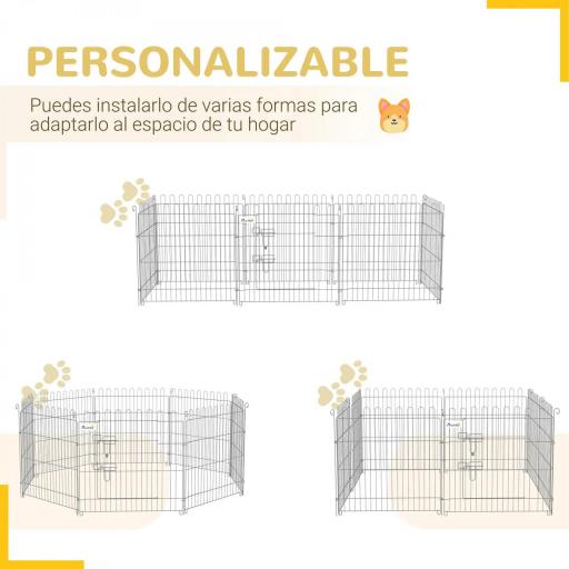 Vallas para Perros Plegables de 8 Piezas 63x60 cm con 1 Puerta y Marco de Acero para Jardín Patio Plata [4]