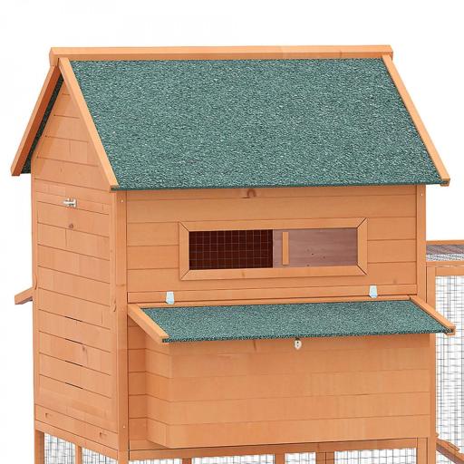 Gallinero de Exterior de Madera para 8-10 Gallinas con 2 Nidos Bandeja Extraíble y Rampa 347x160x150 cm Madera natural [7]