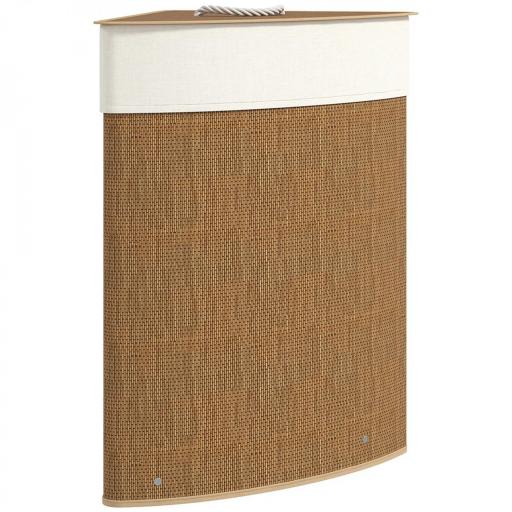 Cesto Ropa Sucia Bambú para Esquina 55L con Tapa y Asa Bolsa Extraíble Lavable 35x35x60 cm Marrón [9]