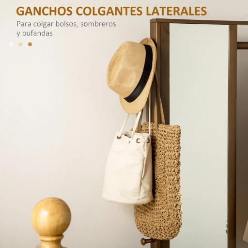 Perchero de Bambú con Banco Espejo 2 Cajones 4 Ganchos Barra y Compartimiento de Almacenaje 113x33x169,5cm Marrón [4]