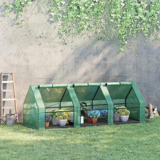 Invernadero de Exterior Invernadero de Jardín 270x90x90 cm Tipo Caseta con 3 Ventanas Marco de Acero y Cubierta de PE 140g/㎡ para Cultivo Plantas Flores Tomates Verde [0]