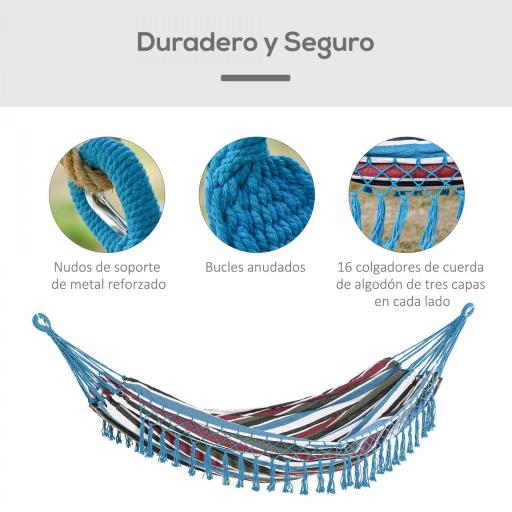 Hamaca Doble Portátil de Algodón 285x150 cm con Bolsa de Transporte para Exteriores Patio Jardín Playa Camping Carga 120 kg Multicolor [7]