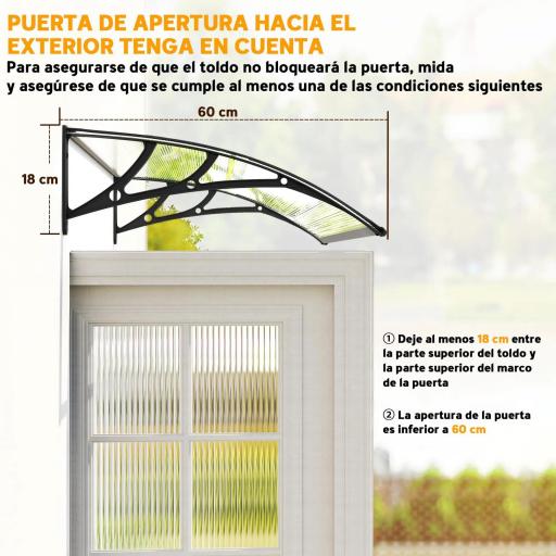Marquesina para Puertas y Ventanas 110x60 cm con Paneles de Policarbonato Regleta de Aluminio Transparente [2]