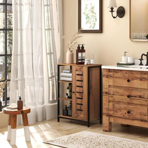 Armario de Baño Estrecho Puerta de Lamas 60x30x85 cm Marrón Rústico