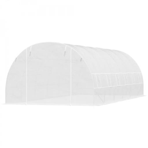Invernadero de Exterior Invernadero de Túnel 8x3x2 m Invernadero de Jardín con 12 Ventanas y Puerta Enrollable para Cultivo Plantas Tomates Verduras Acero y PE 140 g/m² Blanco [8]