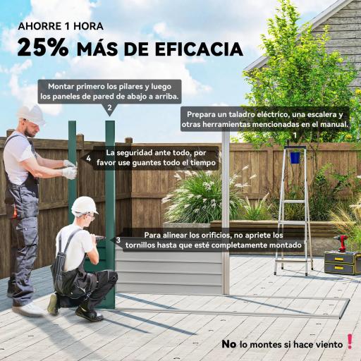 Caseta de Jardín Exterior 2,7m² 249x121x183 cm con Doble Puerta 2 Ventilaciones y Pestillo Verde [6]