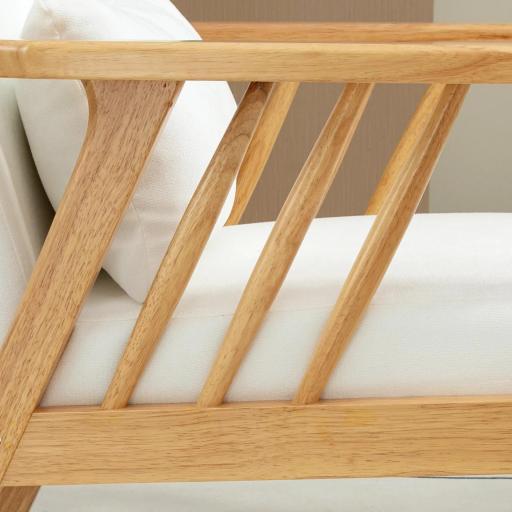 Sillón de Salón Tapizado en Terciopelo con Cojín y Patas de Madera de Caucho para Oficina 68x75x78 cm Crema [5]