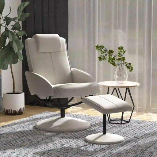 Sillón Relax Reclinable hasta 145° con Taburete Reposapiés Sillón de Salón Giratorio 360° Tapizado en PU y Estructura de Acero 78x67x98 cm Gris