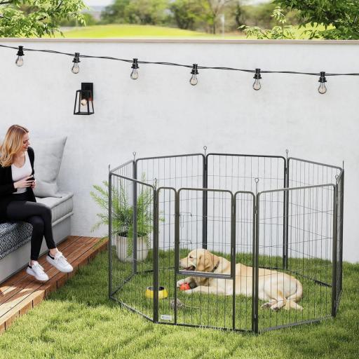 Parque para Perros de 8 Paneles de 100 cm de Altura con Puerta para Interior y Exterior Negro