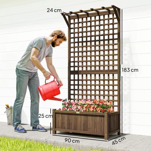 Jardinera con Celosía de Madera para Enredaderas Cultivo de Plantas para Patio Terraza 90x45x183 cm Marrón [1]