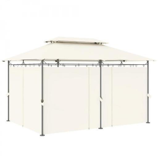 Cenador de Jardín de 4x3 m con Doble Techo Paredes Laterales Resistente al Agua para Exterior Terraza Crema [9]