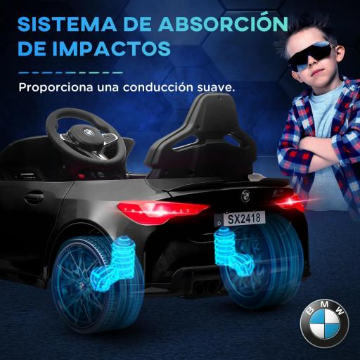Coche de Batería para Niños 12V BMW M4 con Mando a Distancia Faros Bocina Música Velocidad 3-5 km/h Negro [7]