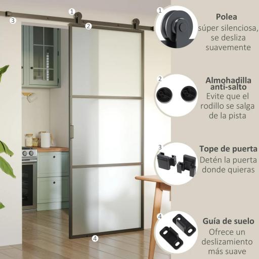 Herrajes para Puerta Corredera 200 cm Kit de Accesorios para Puerta de Granero de Madera 200x40x0,6 cm Negro [6]
