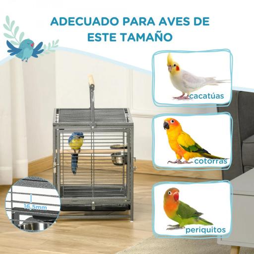 Jaula para Pájaros Portátil con 2 Perchas de Madera 2 Comederos y Bandeja Extraíble 48x38x47,8 cm Negro [2]