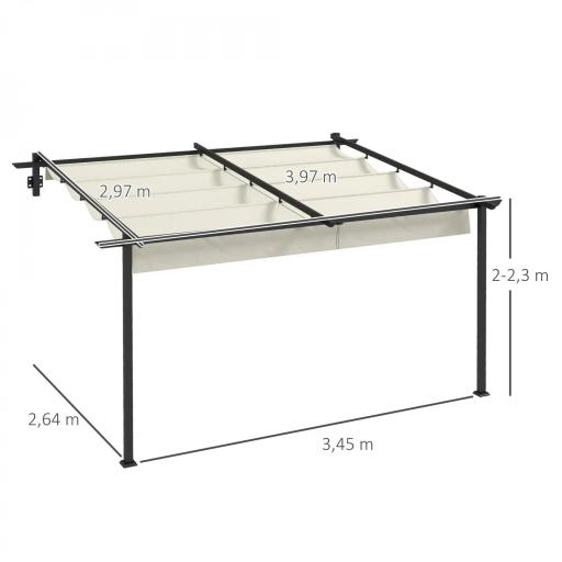 Pérgola 4x3 m Cenador de Jardín con Techo Retráctil de Poliéster y Marco de Acero Crema y Gris Oscuro [1]