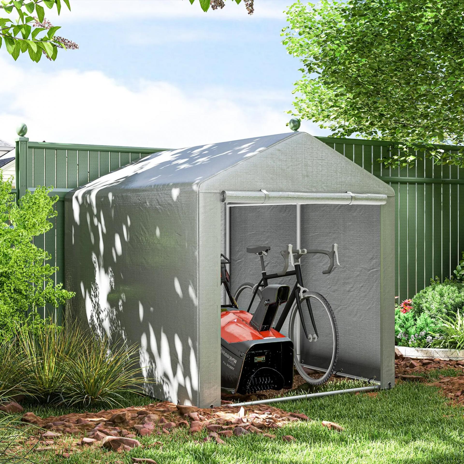 Carpa de Jardín para Bicicletas 1,6x2,2x1,7 m con 2 Habitaciones Puerta con Cremallera Impermeable Anti-UV Gris Claro