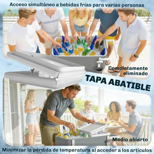 Carrito Nevera de 56L con Ruedas Estante Abrebotellas Recogetapas Drenaje y Asa para Patio Fiesta 84x38x83 cm Gris [6]