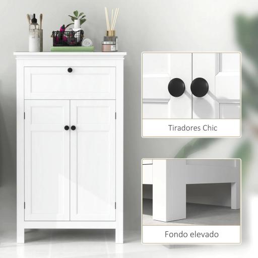 Mueble de Baño Columna de Baño con Cajón 2 Puertas y Estantes Ajustables Armario de Baño Moderno 60x30x102,5 cm Blanco [4]