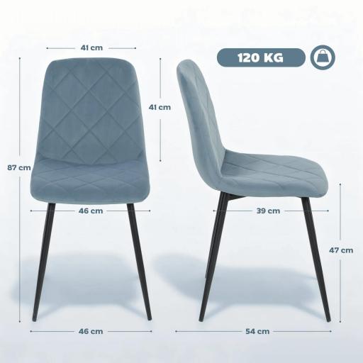 Juego de 4 Sillas de Comedor Tapizadas en Terciopelo con Patas de Acero para Salón 45x54x87 cm Azul Claro [1]