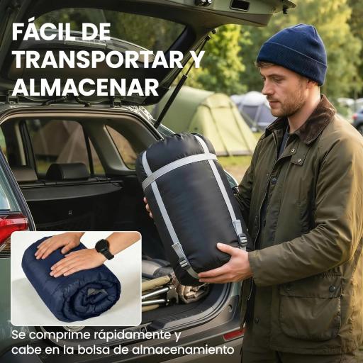 Saco de Dormir Doble para Adultos Tamaño Queen para 2 Personas con 2 Almohadas y Bolsa Transporte Azul Oscuro [3]