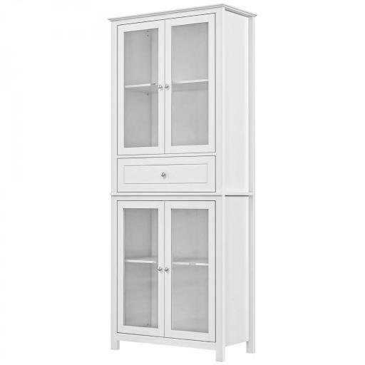 Alacena de Cocina Mueble Vitrina con 4 Puertas de Vidrio Templado Cajón y Estantes Ajustables 74x35,5x181,5 cm Blanco [9]