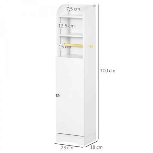 Portarrollos de Papel Higiénico con Armario para Baño con Estante Interior Ajustable 23x18x100 cm Blanco [1]