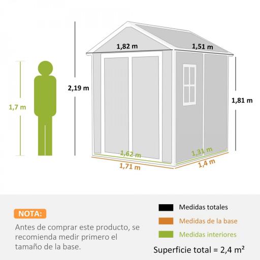 Caseta de Jardín Exterior 182x151x219 cm con Suelo Puerta Cerrada y Techo Inclinado para Almacenar Herramientas Gris [0]