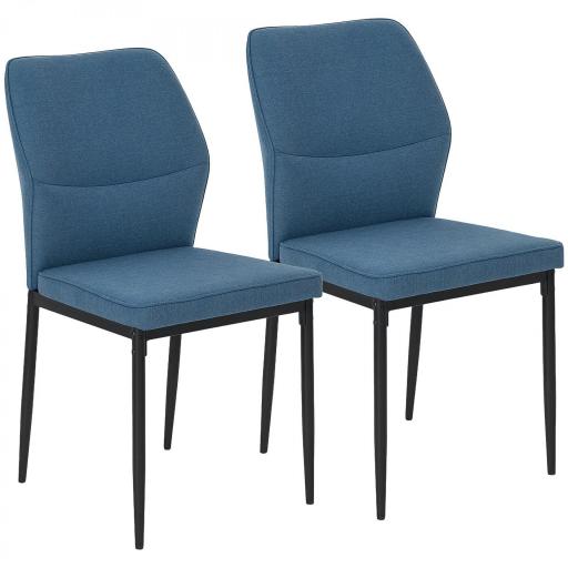 Conjunto de 2 Sillas de Comedor con Tapizado de Terciopelo Sintético Respaldo Curvo y Patas de Acero 45x57x86 cm Azul [9]