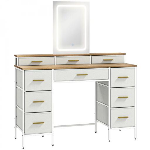 Tocador de Maquillaje con Luces LED de 3 Colores Espejo Tocador con 10 Cajones de Tela Patas de Acero Natural [8]