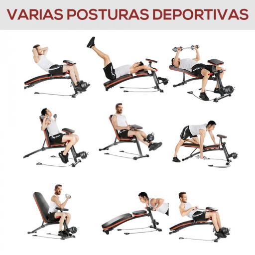Banco de Musculación Plegable, Banco de Pesas, Respaldo Inclinable de 7 Niveles, Extensión de Pierna, Cojín de Predicador, Banda de Resistencia, para Entrenamiento Completo, Casa Gimnasio, Rojo [9]