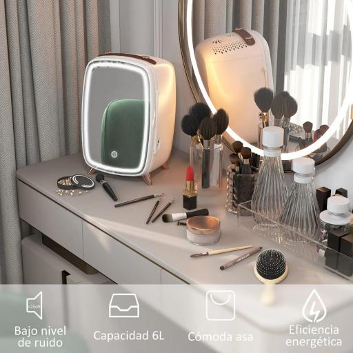Nevera para Cosméticos Pequeña con 6L Capacidad con Puerta con Espejo y Luces LED Ajustables 24,3x19,4x35,6 cm Blanco [4]
