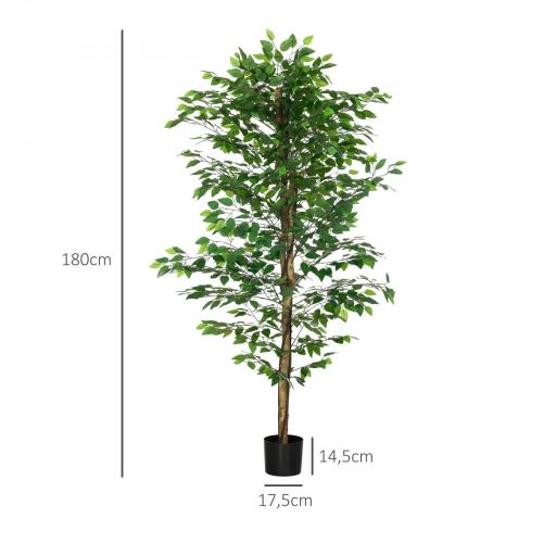 Planta Artificial con Troncos Naturales 180 cm Ficus Sintética con 1260 Hojas Decoración para Hogar Verde [1]