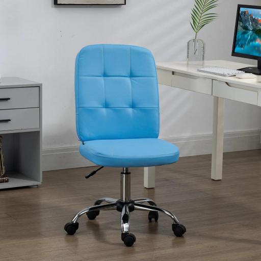 Silla de Oficina sin Brazos Silla de Escritorio Giratorio de Piel Sintética con Altura Ajustable 45x59x90-100 cm Azul [5]