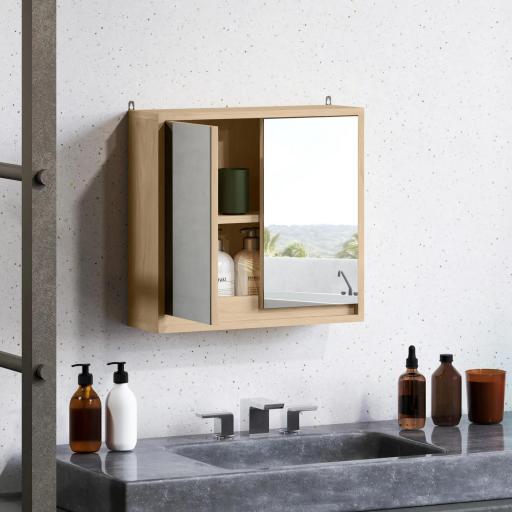Armario de Baño con Espejo con 2 Puertas y Balda Ajustable Mueble Colgante de Estilo Moderno 48x14,5x45cm Natural [9]