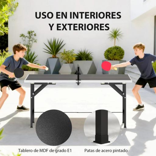 Mini Mesa de Ping-Pong Plegable con Red 2 Raquetas y 3 Pelotas para Interior y Exterior 152x76x70 cm Negro [4]