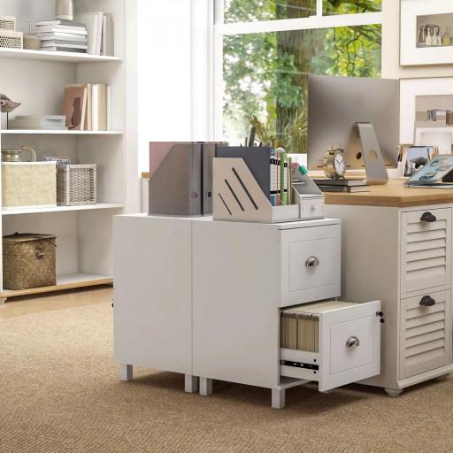 Archivador con Cerradura y 2 Cajones Barras Ajustables para Carpetas A4 y Carta Diseño Compacto 40x41,5x67,5 cm Blanco [4]