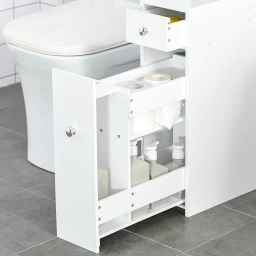 Mueble Auxiliar de Baño Estrecho con 2 Cajones y Compartimiento Superior con Tapa para Lavabo 17x48x58 cm Blanco [6]