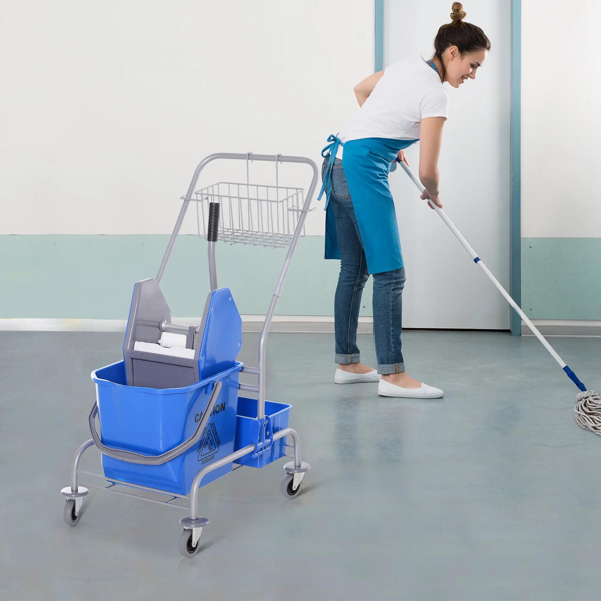 Carro de Limpieza Profesional con Cubo de Fregado Extraíble de 25 Litros y Escurridor de Prensa 72x49,5x95 cm Azul