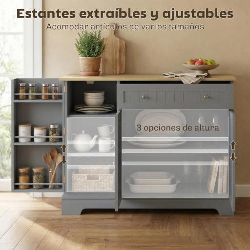 Aparador de Cocina Armario de Cocina con 3 Estantes de Puerta Cajón Estantes Ajustables para Comedor 105x40x83 cm Gris [7]